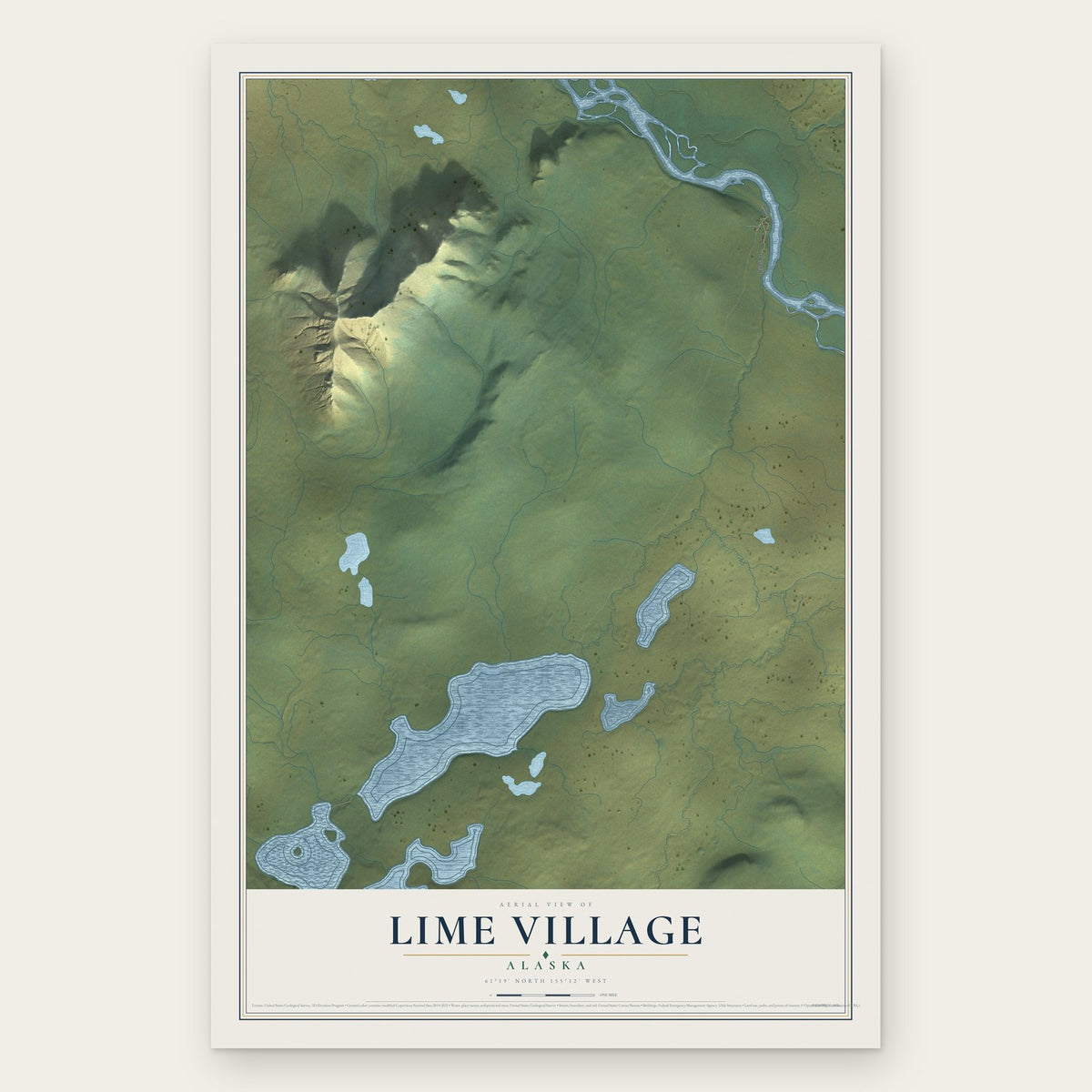 Lime Village, Alaska map print, the full design