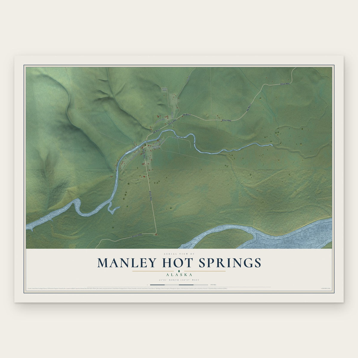 Manley Hot Springs, Alaska map print, the full design