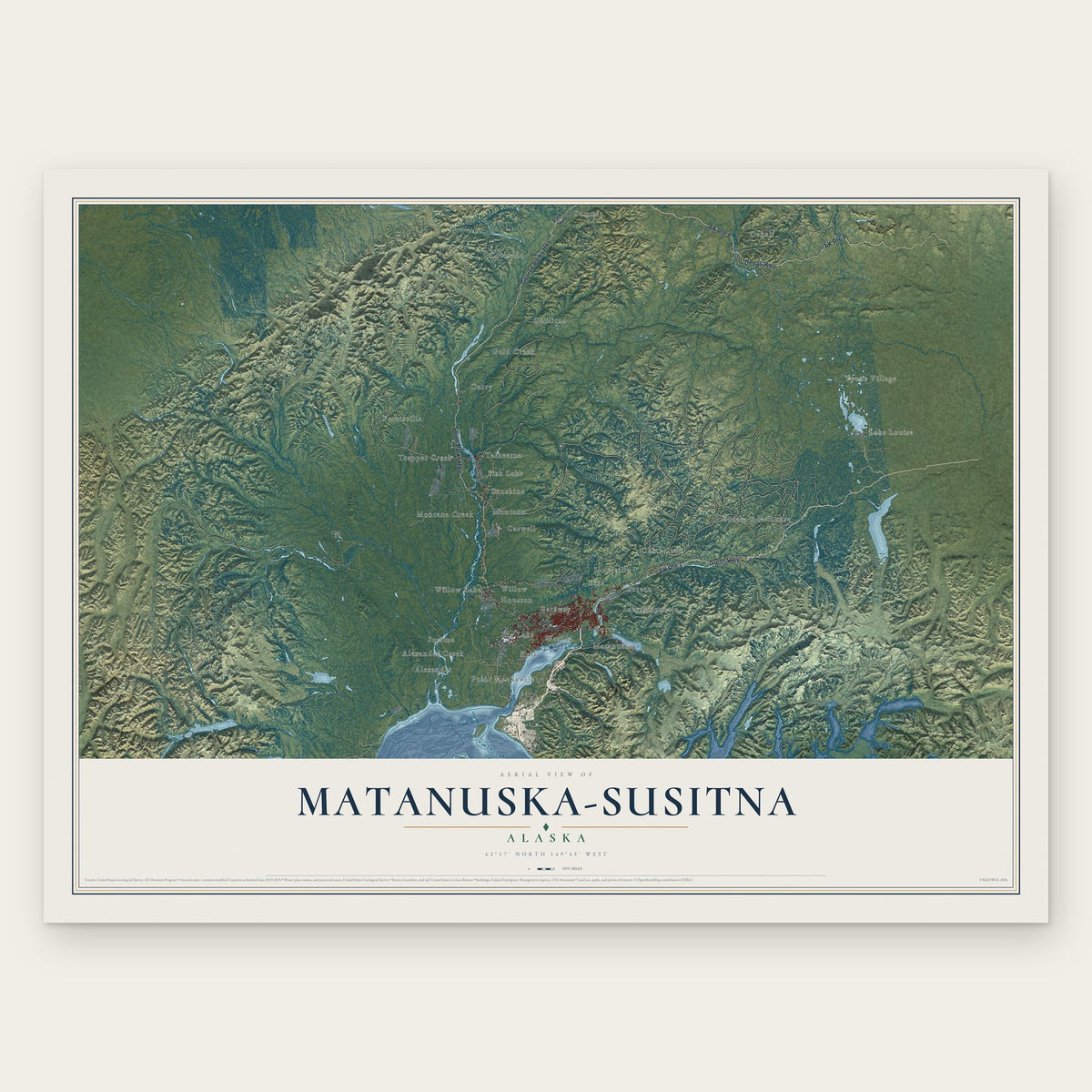 Matanuska-Susitna, Alaska map print, the full design