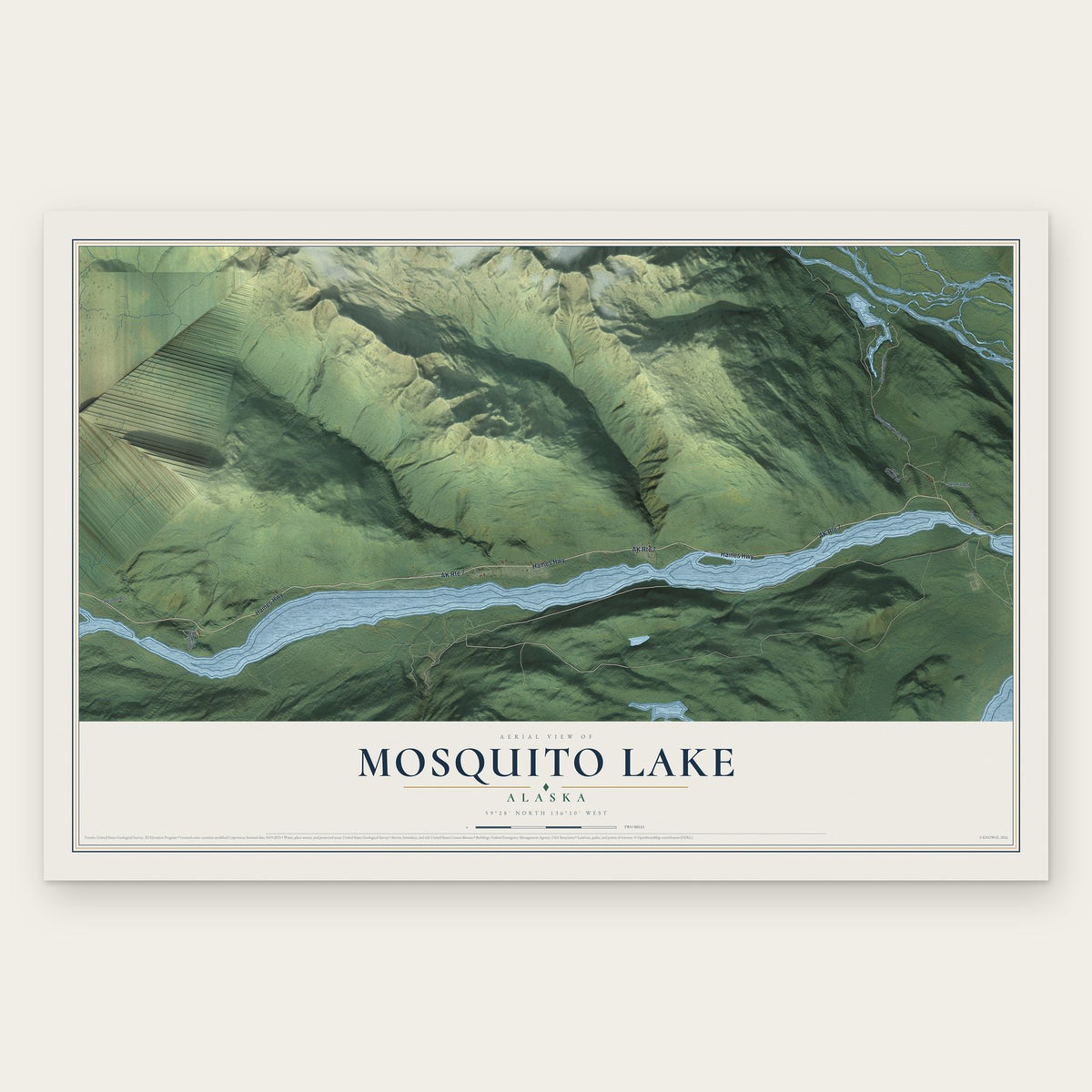 Mosquito Lake, Alaska map print, the full design