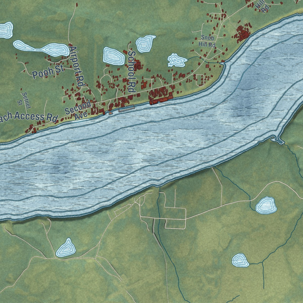 Close-up of the map of Naknek, Alaska print showing street and building detail