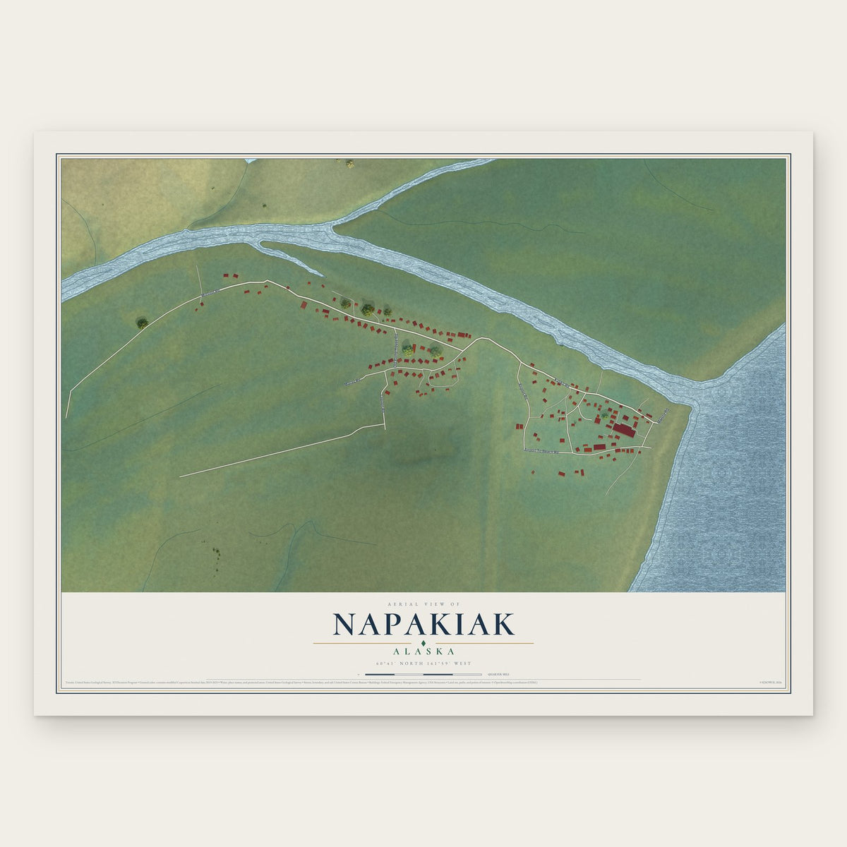 Napakiak, Alaska map print, the full design
