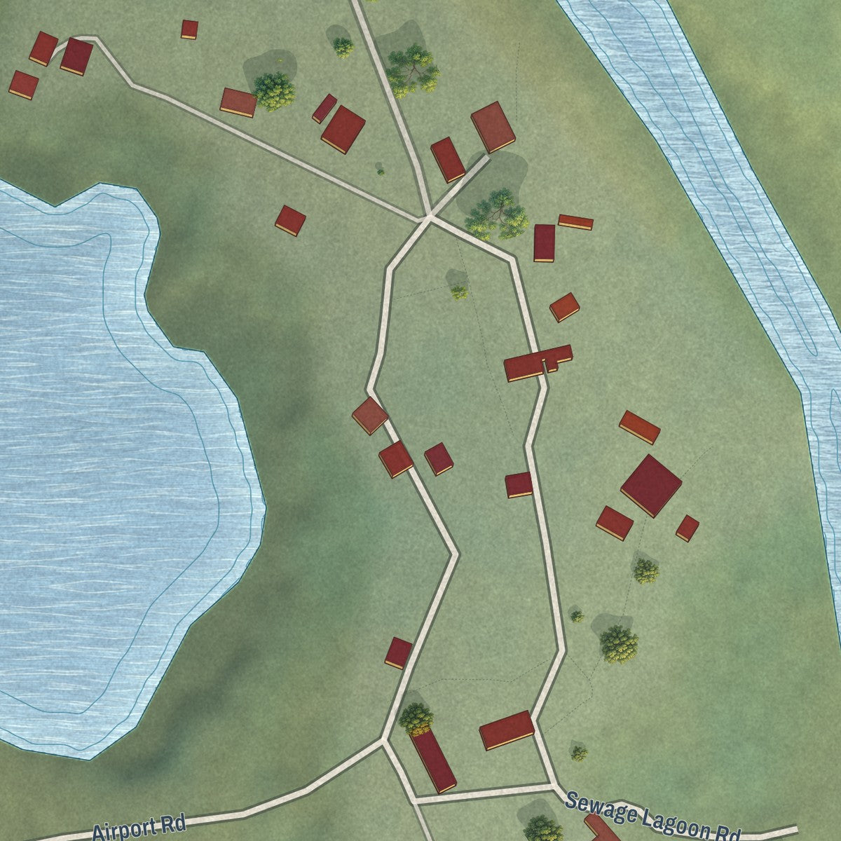 Close-up of the map of Newtok, Alaska print showing street and building detail
