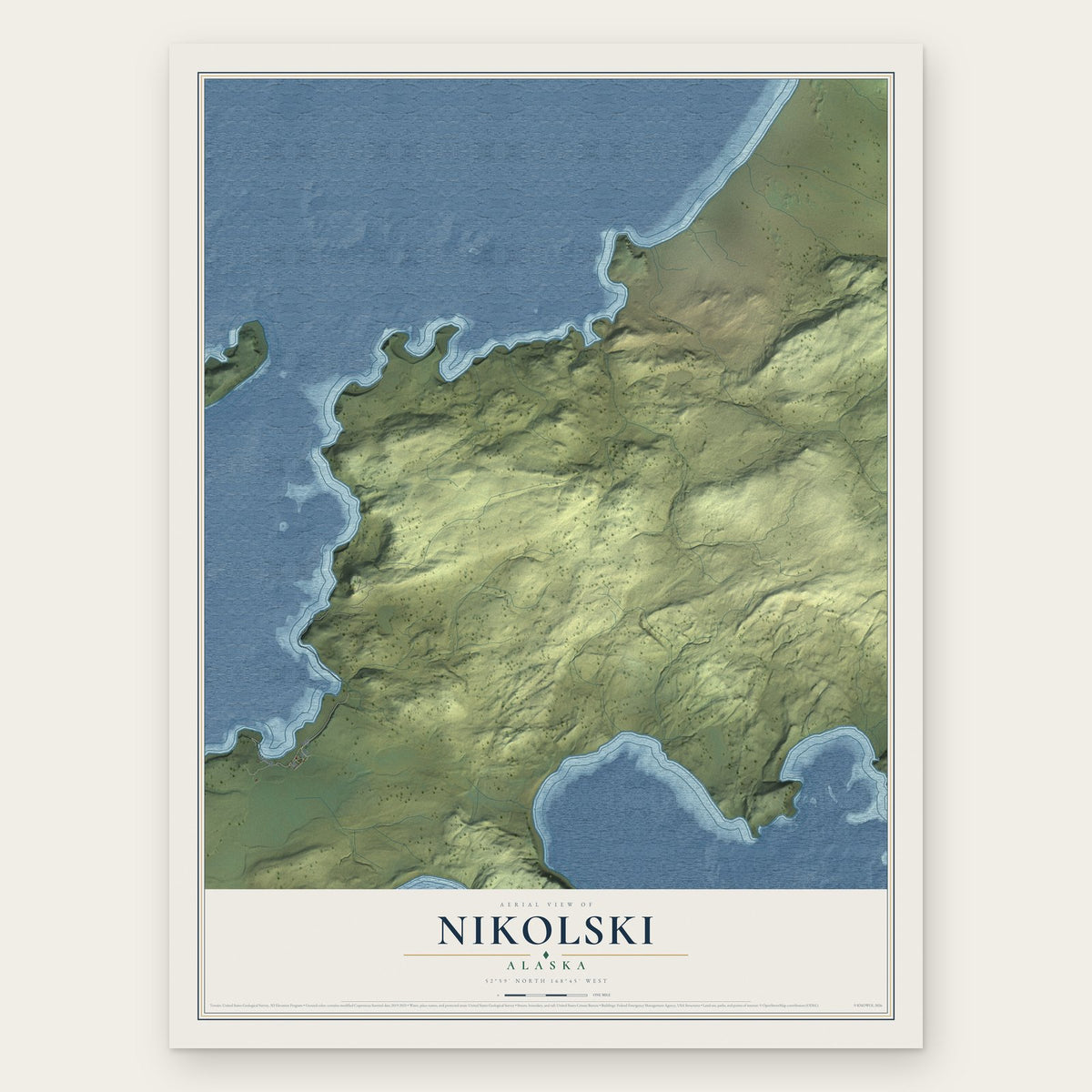 Nikolski, Alaska map print, the full design