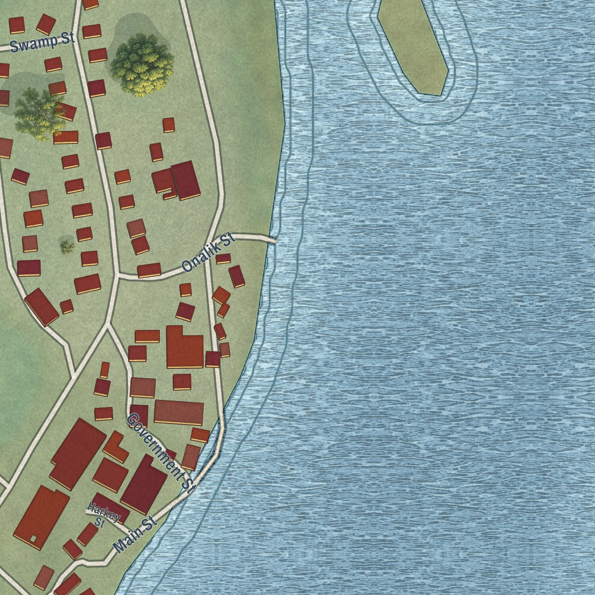 Close-up of the map of Noatak, Alaska print showing street and building detail