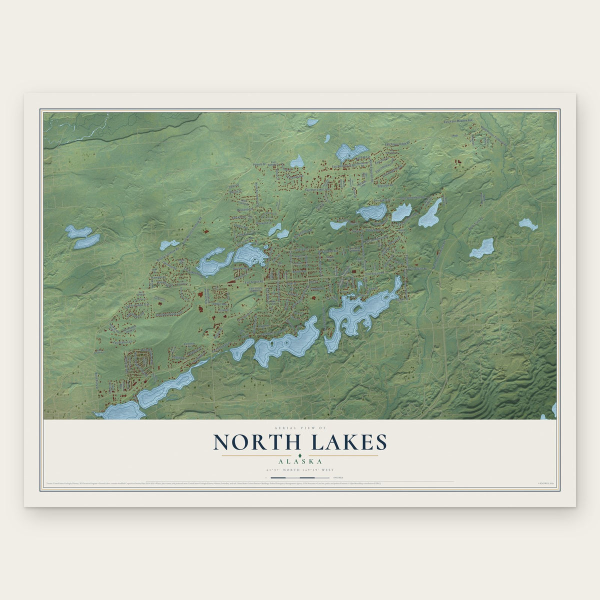 North Lakes, Alaska map print, the full design