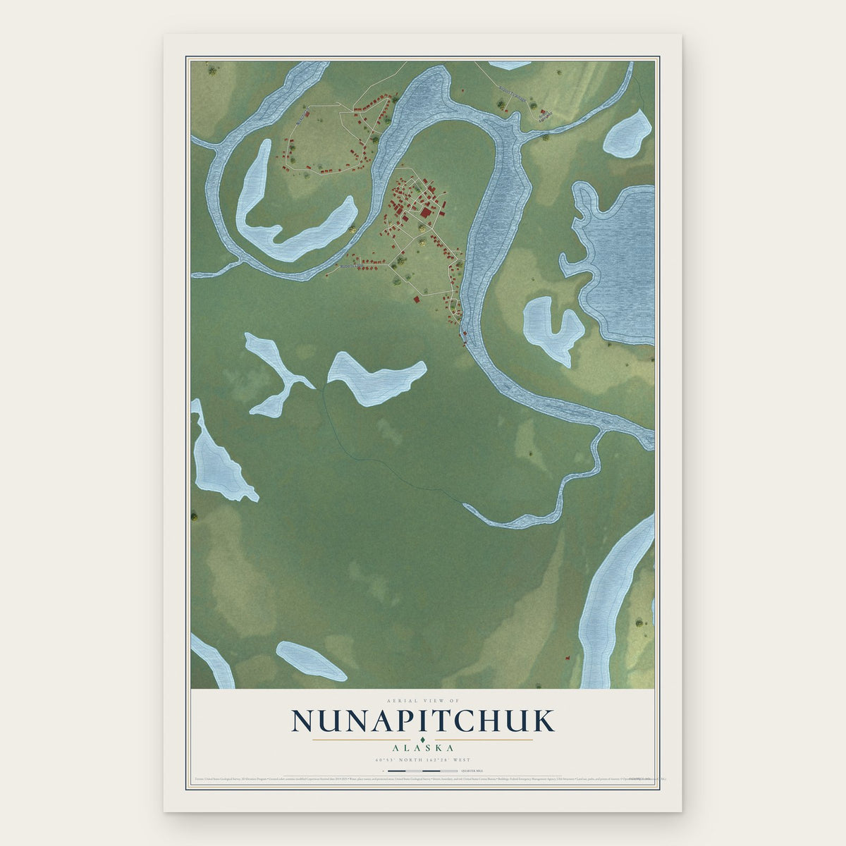 Nunapitchuk, Alaska map print, the full design