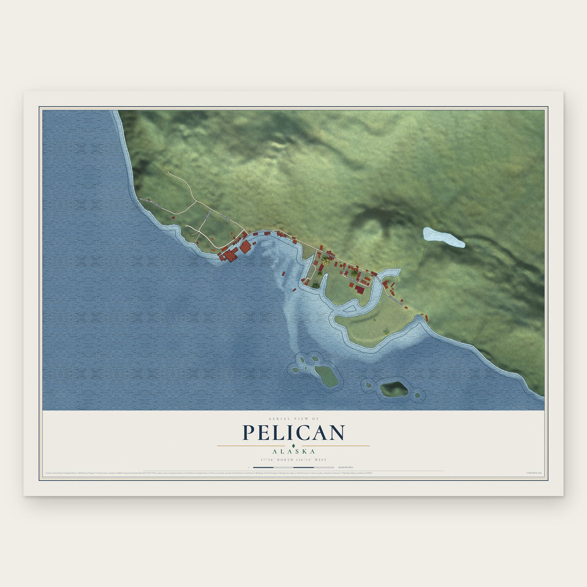 Pelican, Alaska map print, the full design
