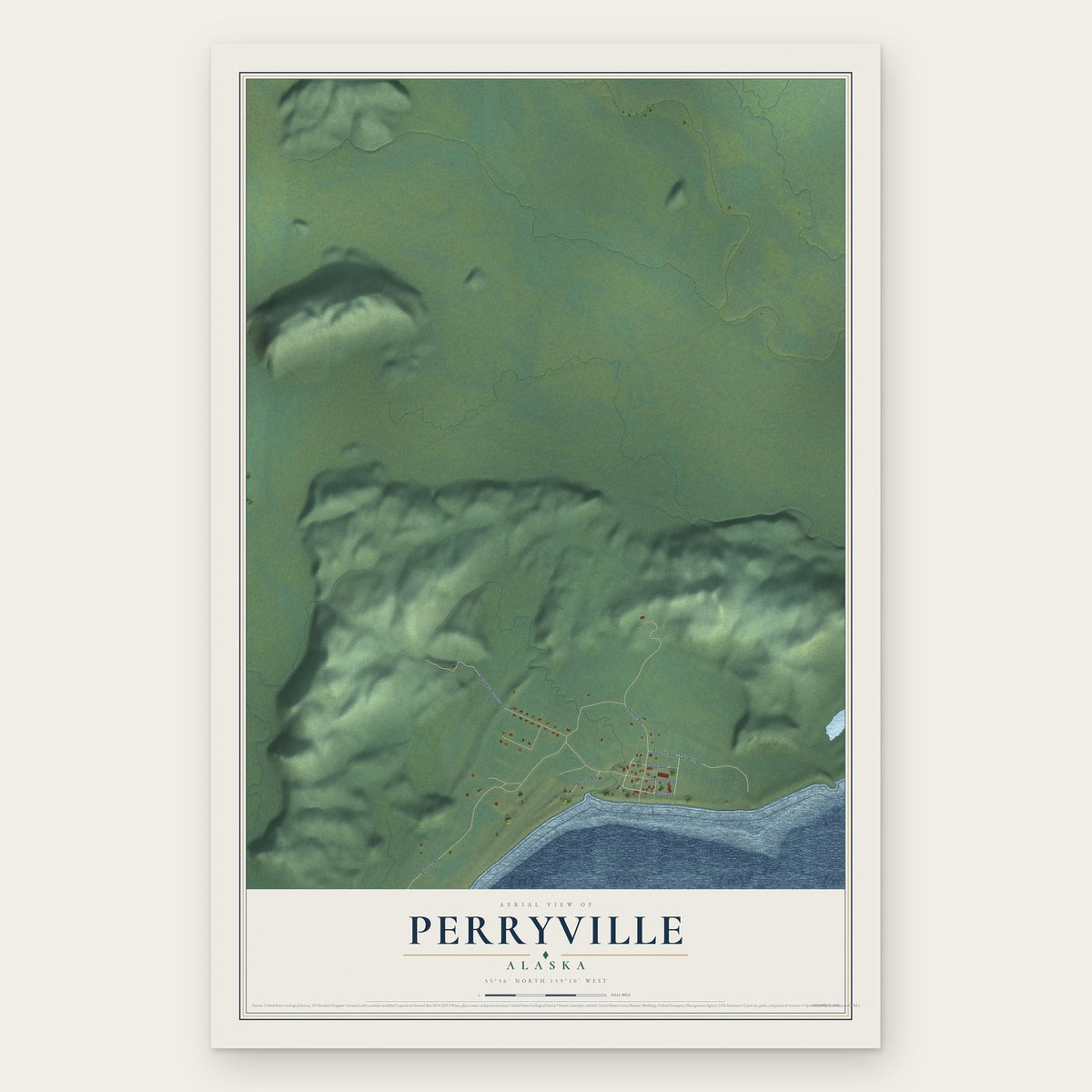 Perryville, Alaska map print, the full design