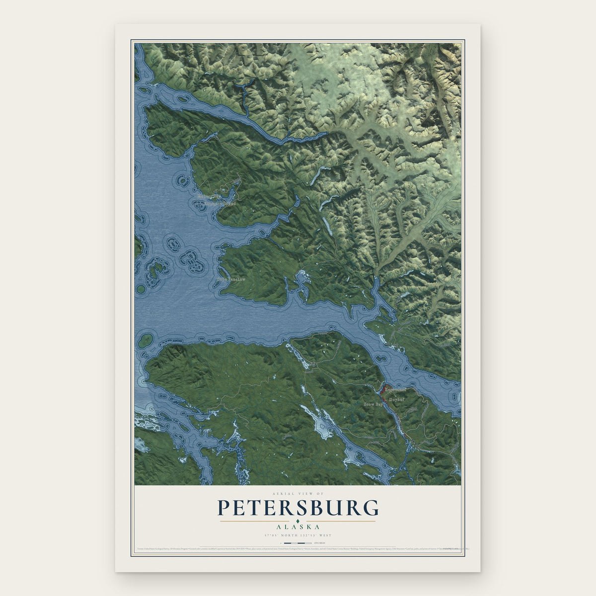 Petersburg, Alaska map print, the full design