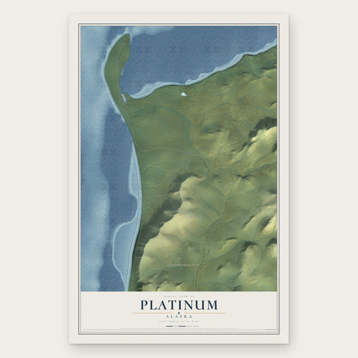 Platinum, Alaska map print, the full design