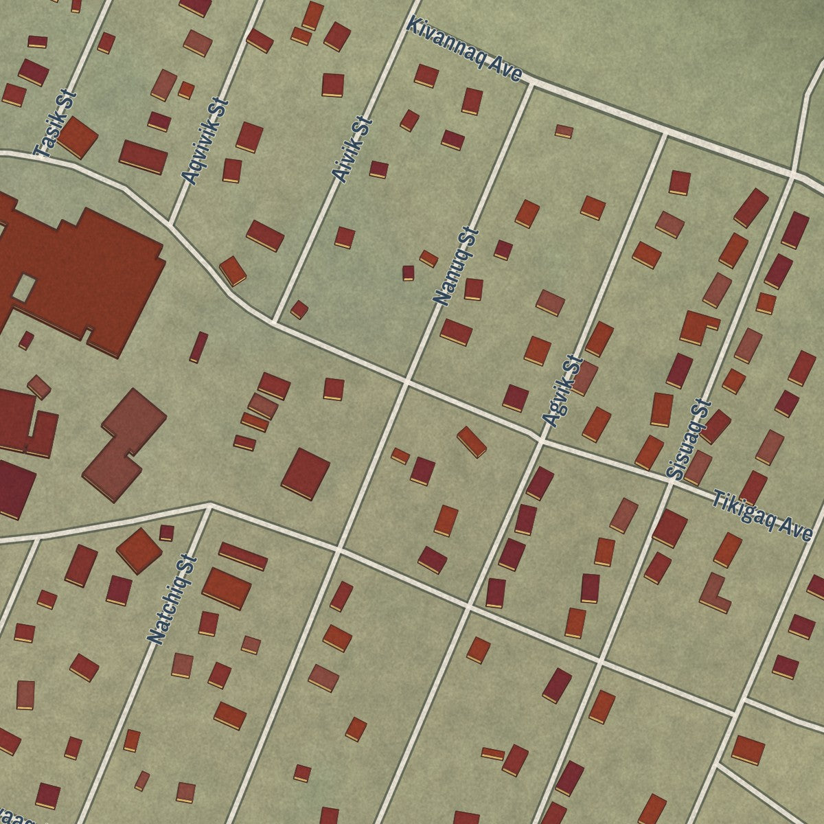 Close-up of the map of Point Hope, Alaska print showing street and building detail