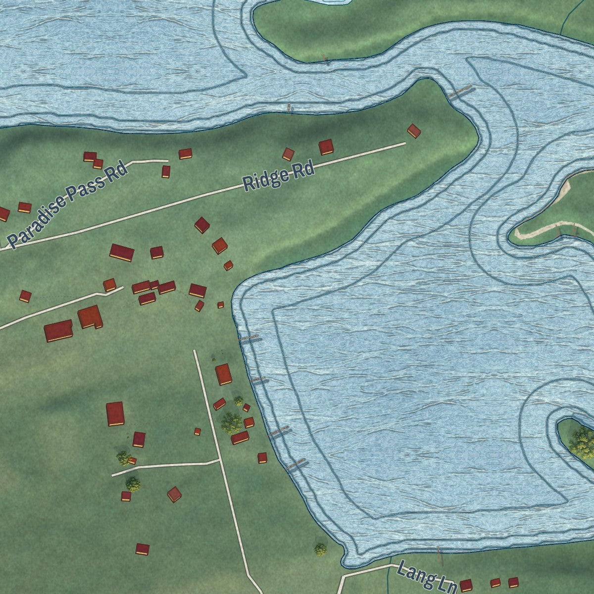 Close-up of the map of Port Alsworth, Alaska print showing street and building detail