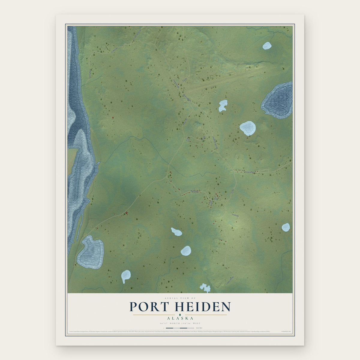 Port Heiden, Alaska map print, the full design