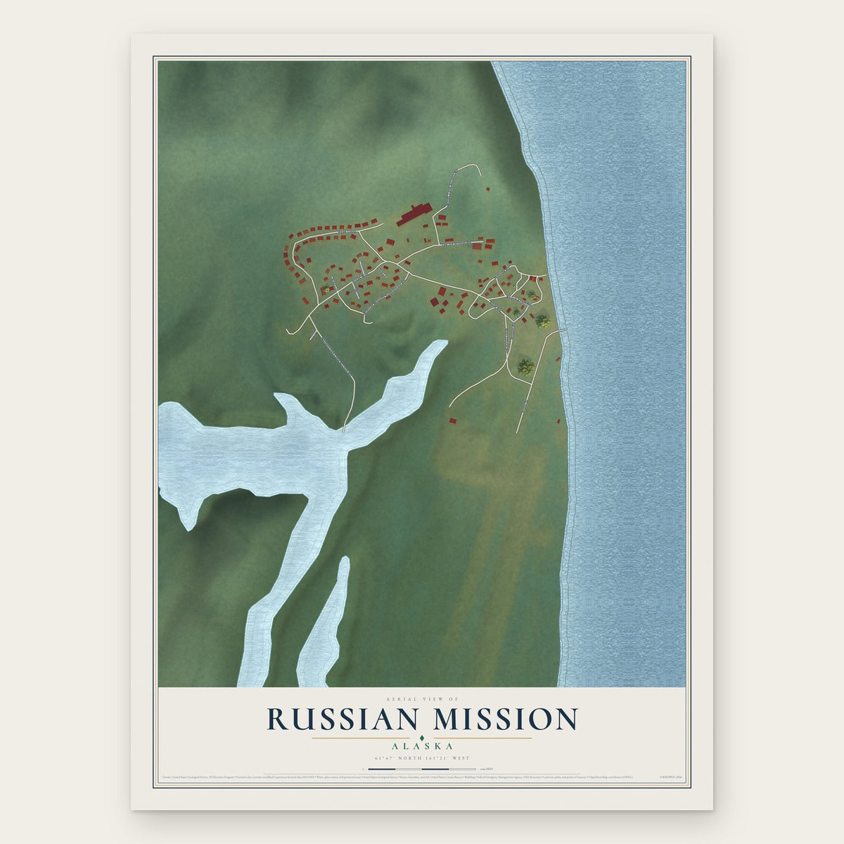 Russian Mission, Alaska map print, the full design