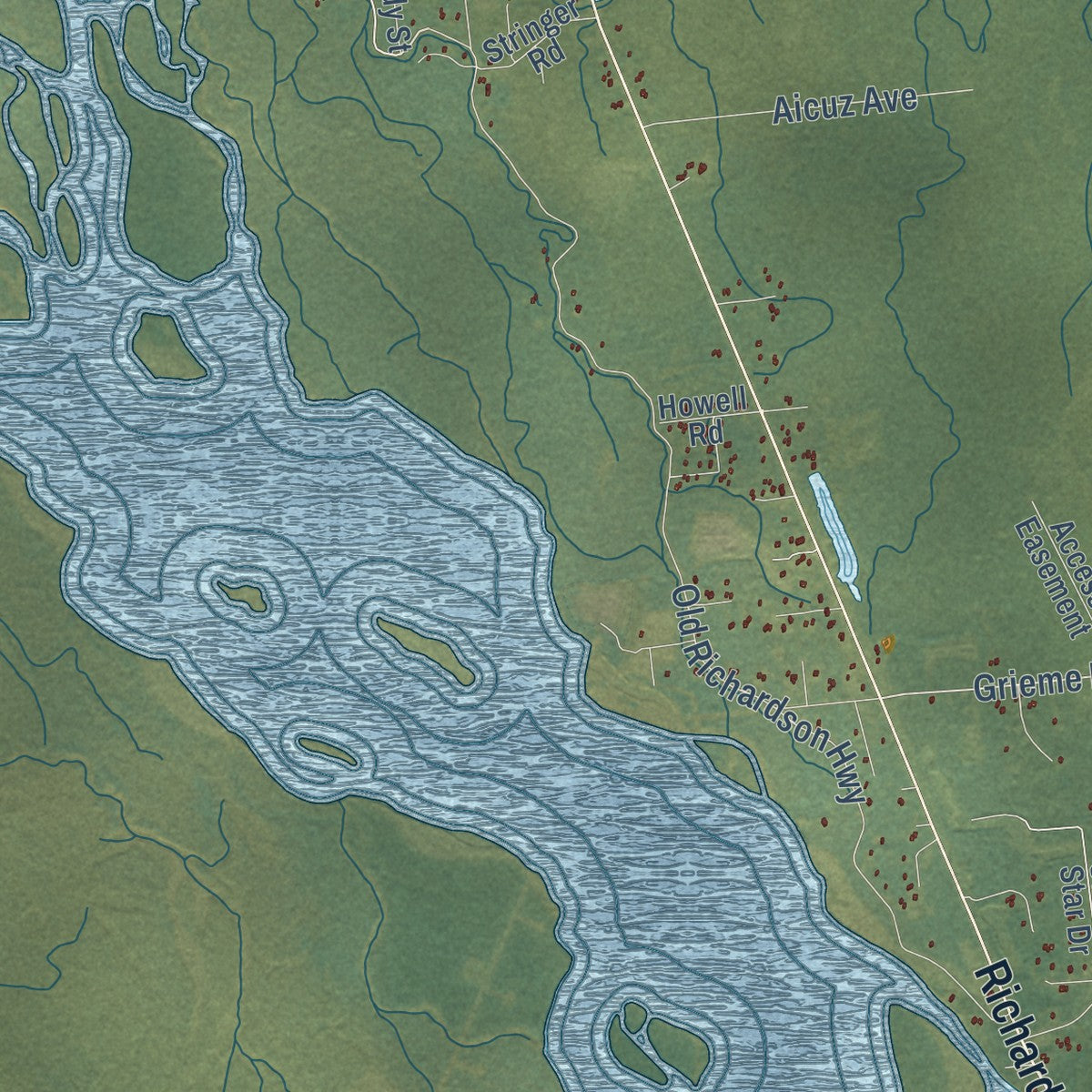 Close-up of the map of Salcha, Alaska print showing street and building detail