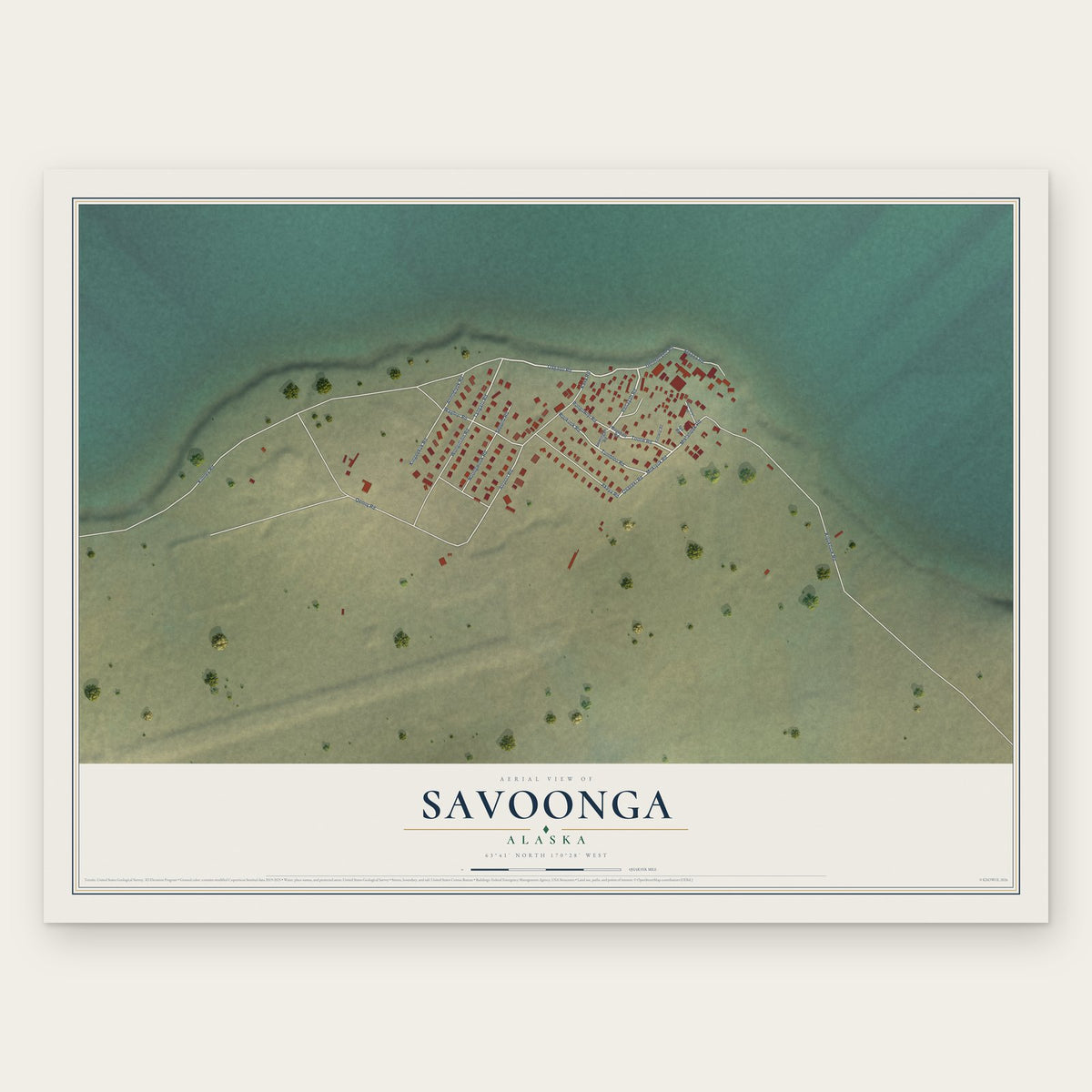 Savoonga, Alaska map print, the full design