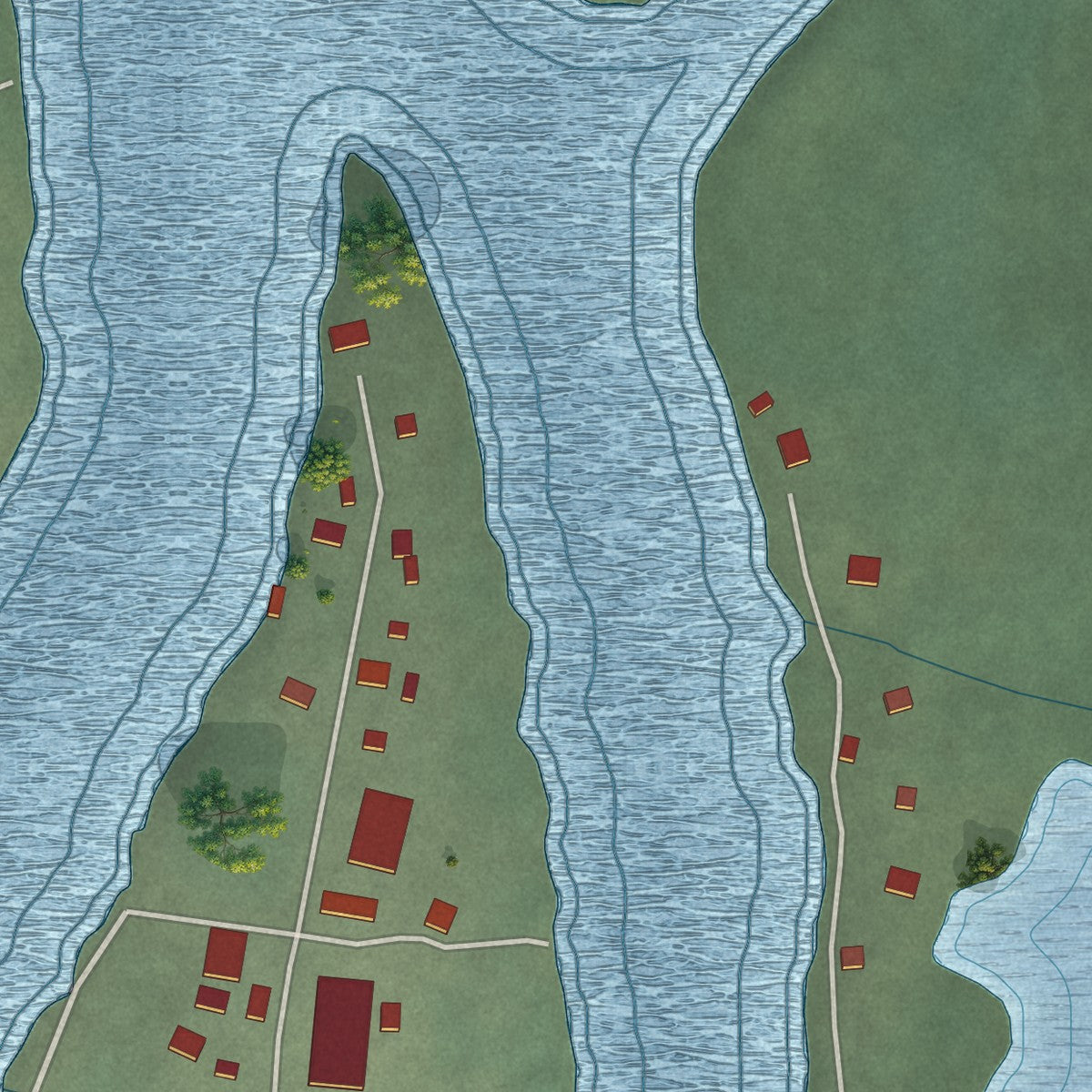 Close-up of the map of Selawik, Alaska print showing street and building detail