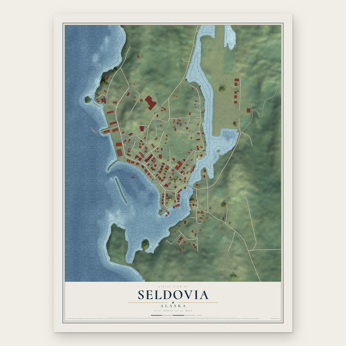 Seldovia, Alaska map print, the full design