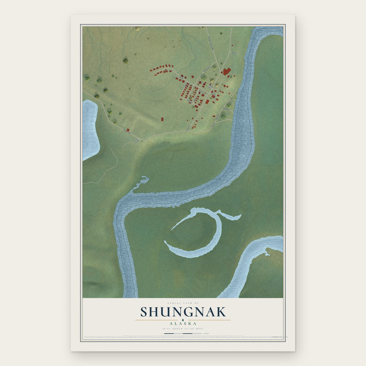 Shungnak, Alaska map print, the full design