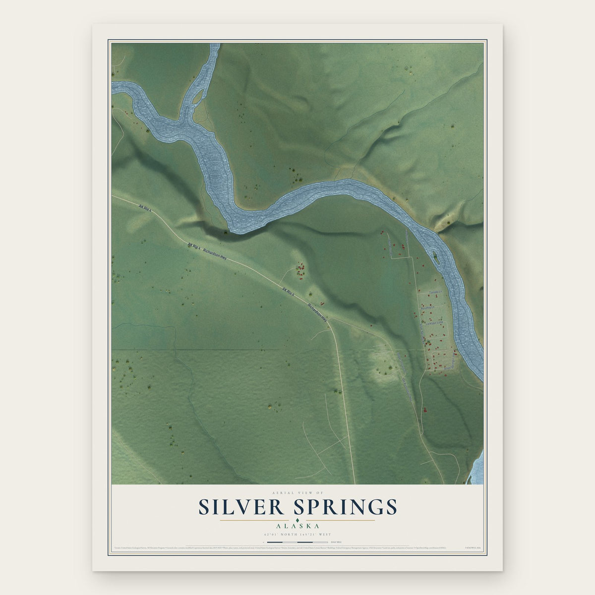 Silver Springs, Alaska map print, the full design