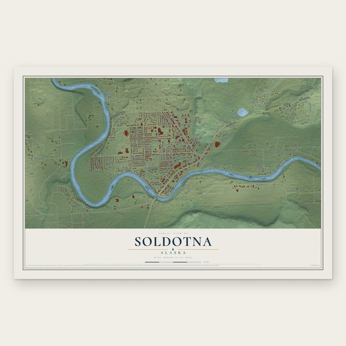 Soldotna, Alaska map print, the full design