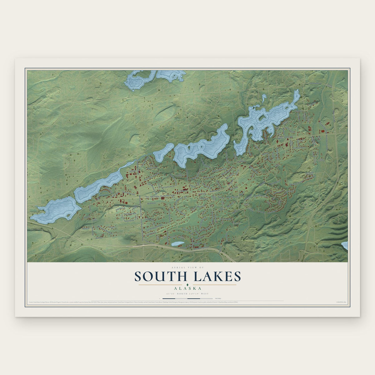 South Lakes, Alaska map print, the full design