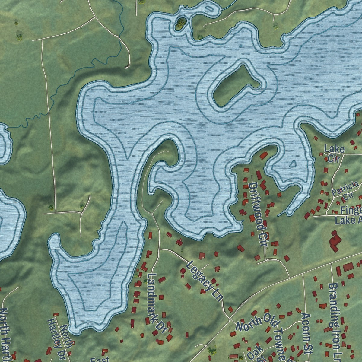 Close-up of the map of South Lakes, Alaska print showing street and building detail