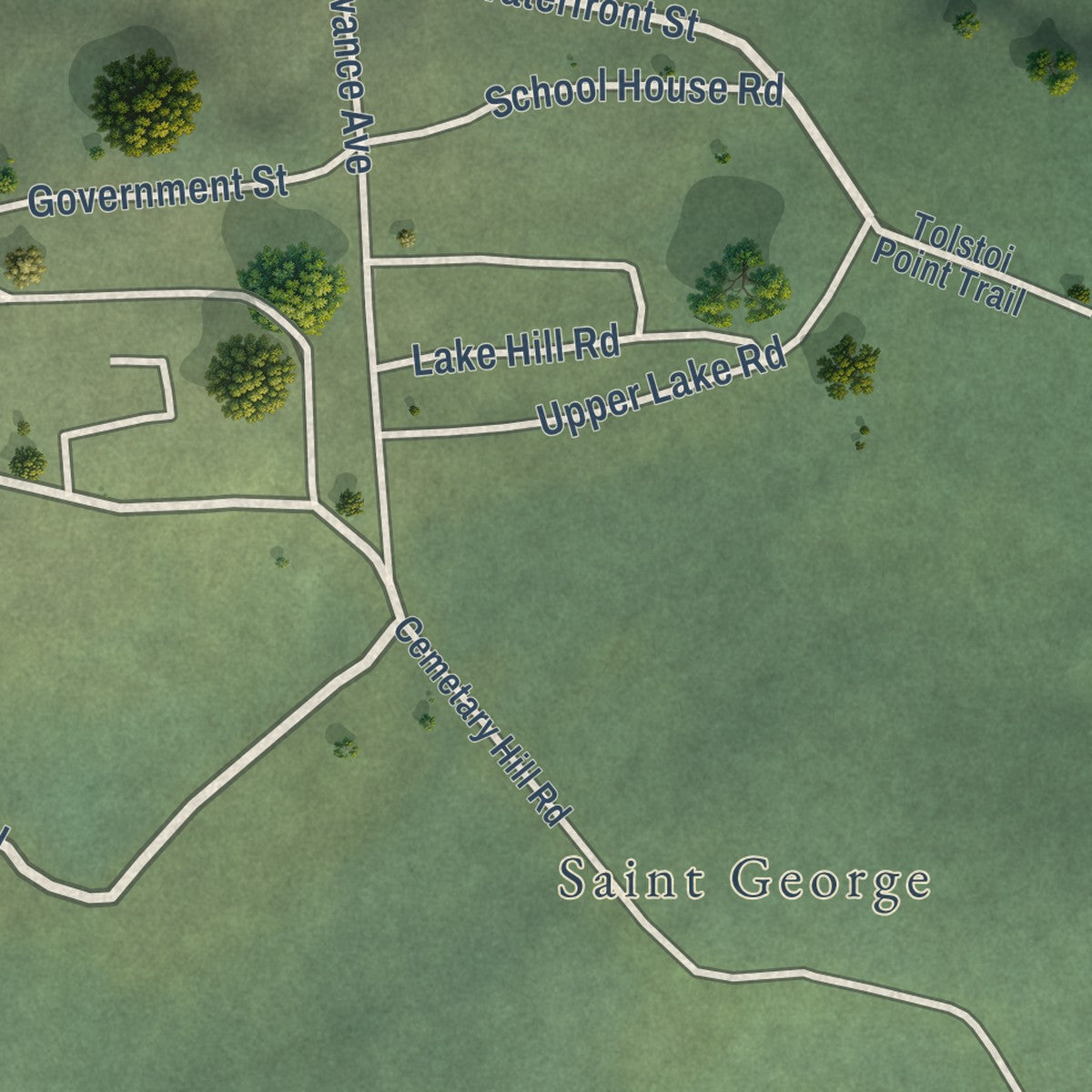 Close-up of the map of St. George, Alaska print showing street and building detail