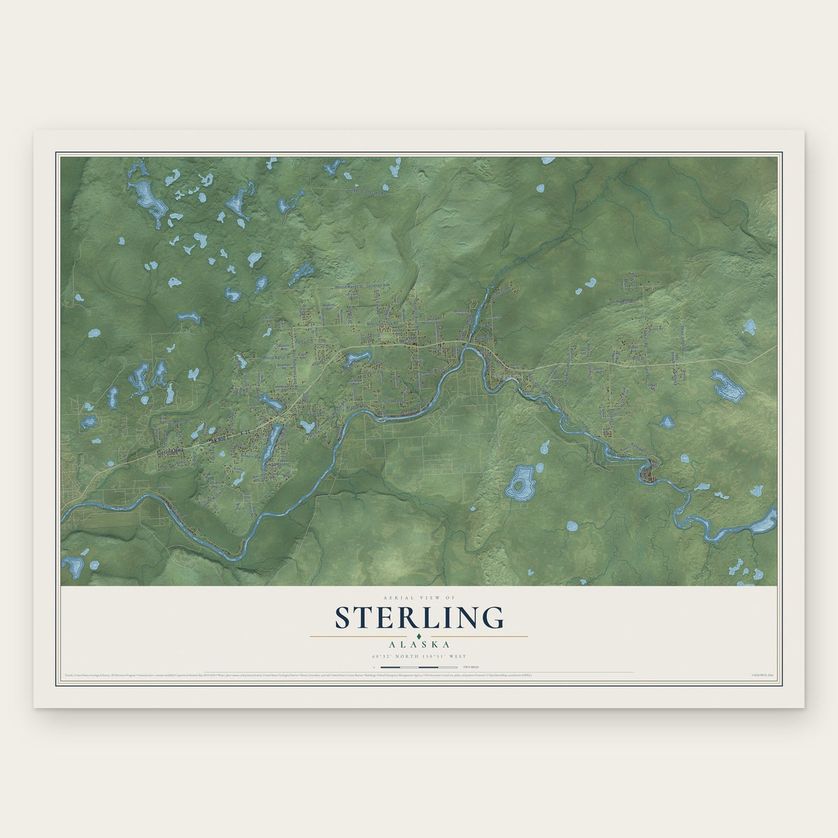 Sterling, Alaska map print, the full design