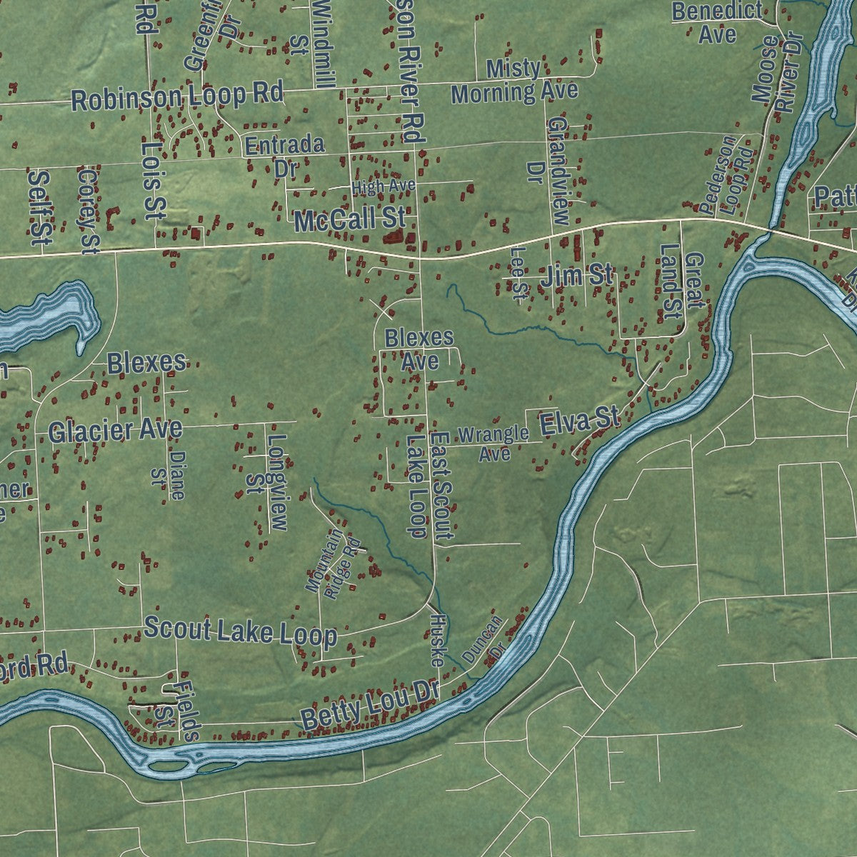 Close-up of the map of Sterling, Alaska print showing street and building detail