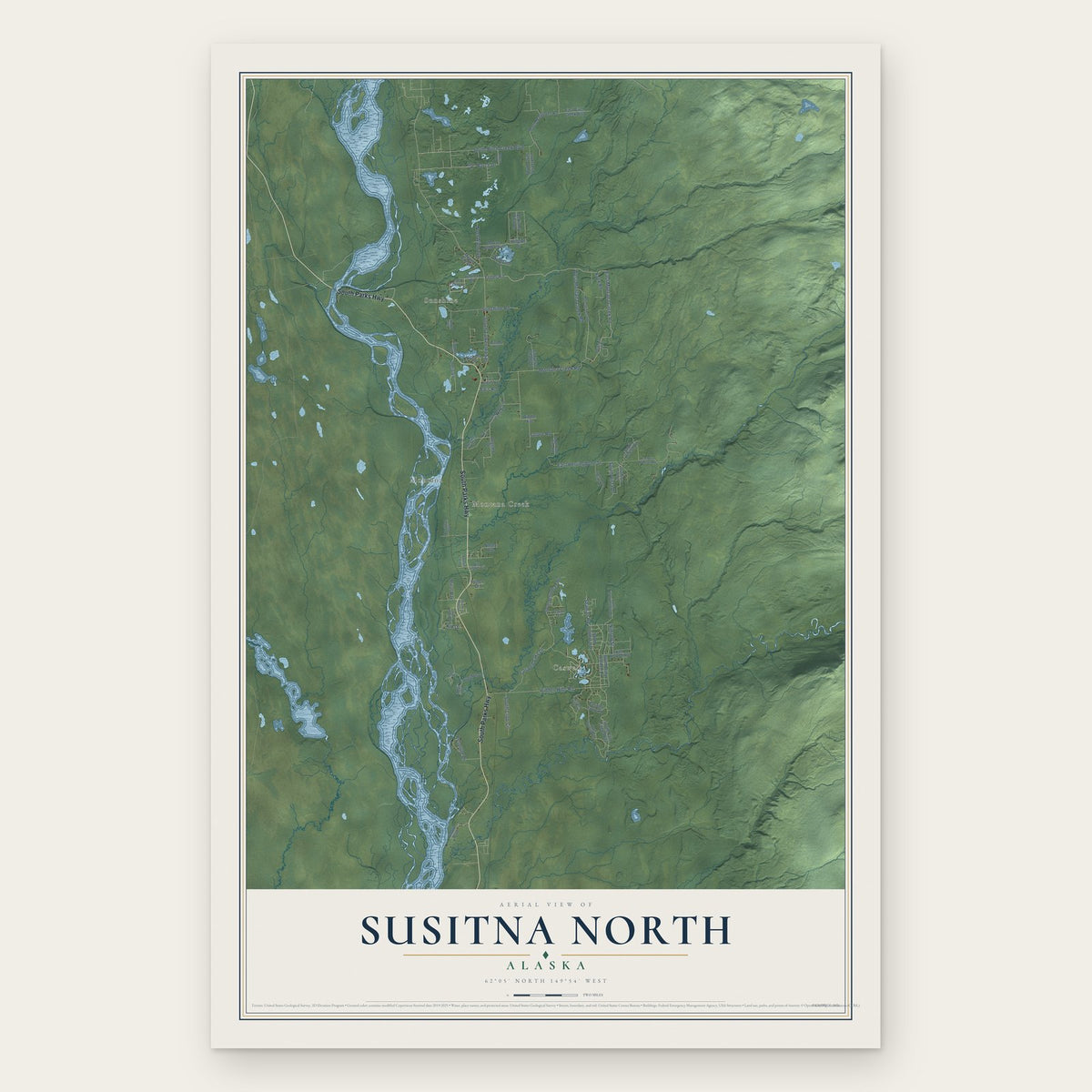 Susitna North, Alaska map print, the full design