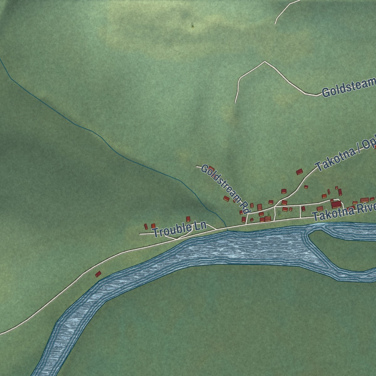 Close-up of the map of Takotna, Alaska print showing street and building detail