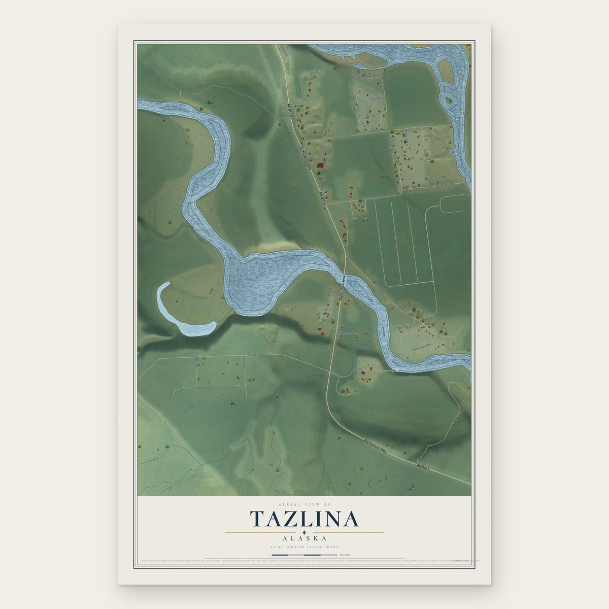 Tazlina, Alaska map print, the full design