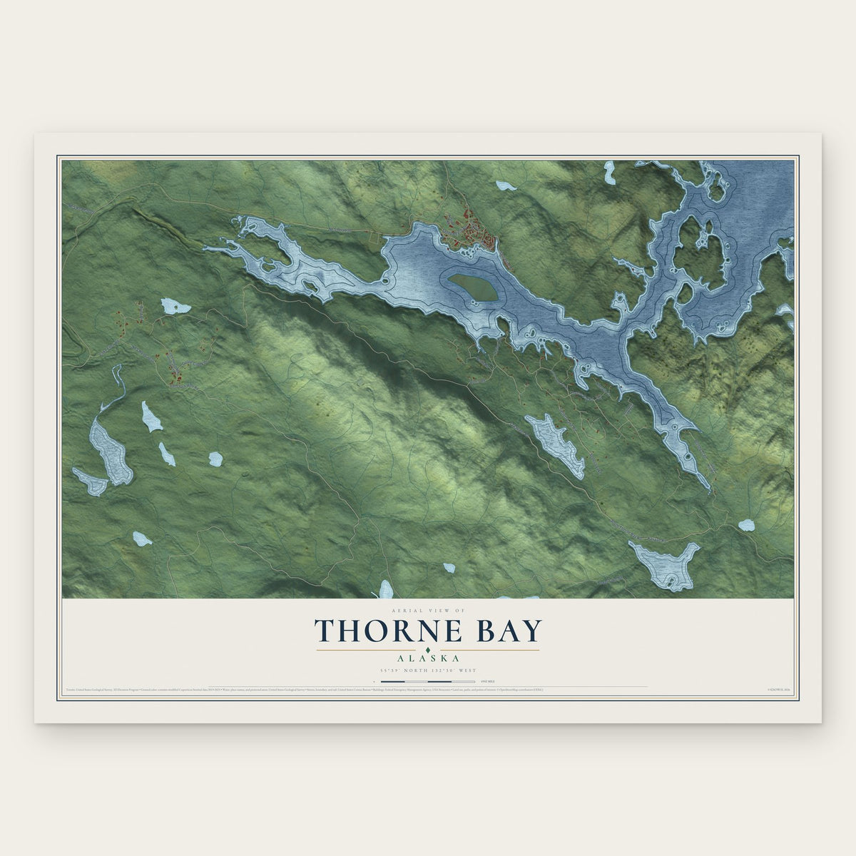 Thorne Bay, Alaska map print, the full design
