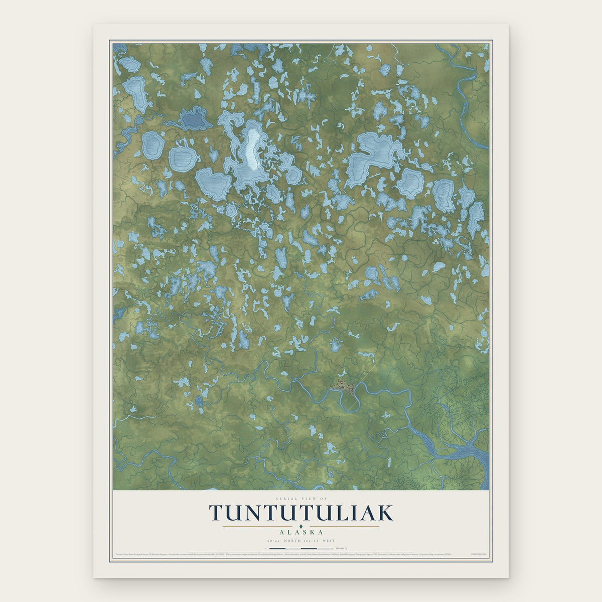 Tuntutuliak, Alaska map print, the full design