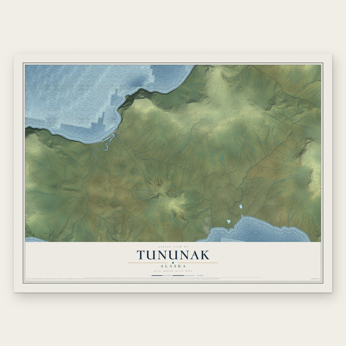 Tununak, Alaska map print, the full design