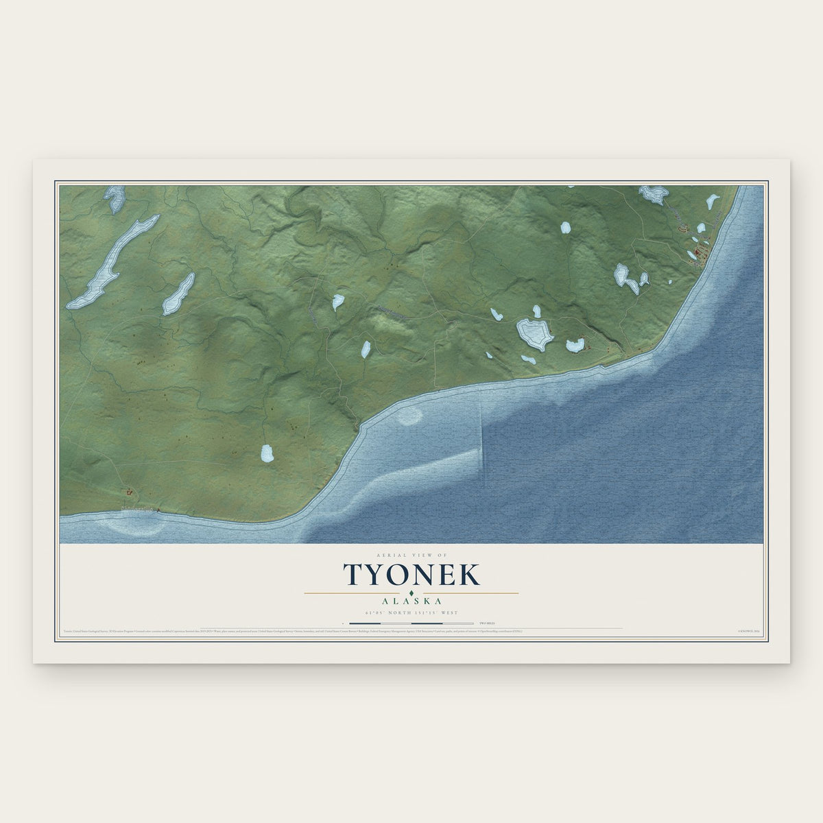 Tyonek, Alaska map print, the full design