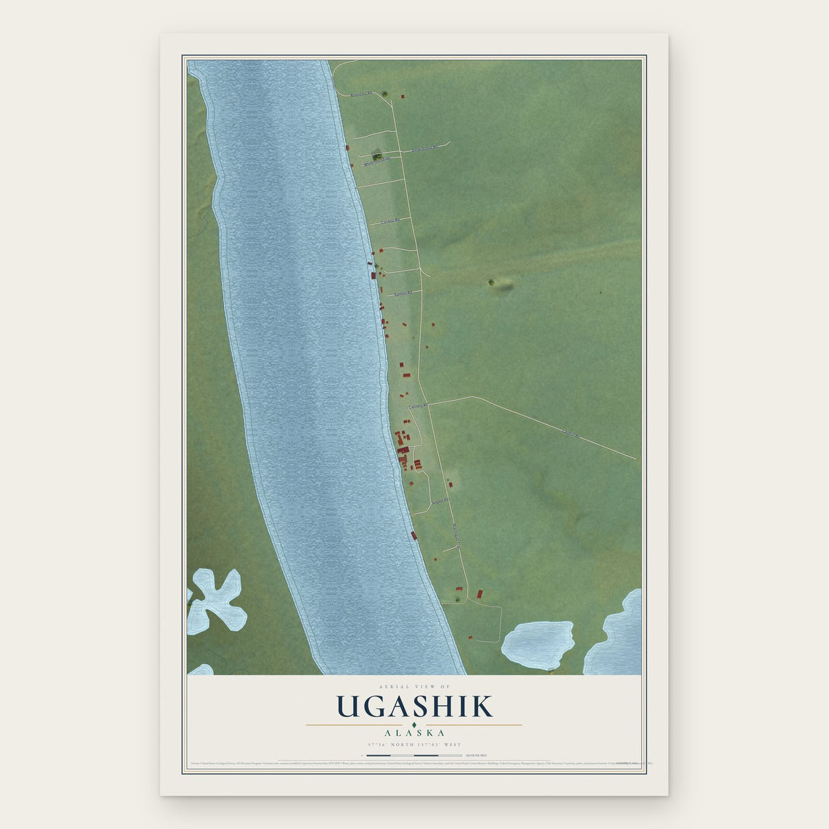 Ugashik, Alaska map print, the full design
