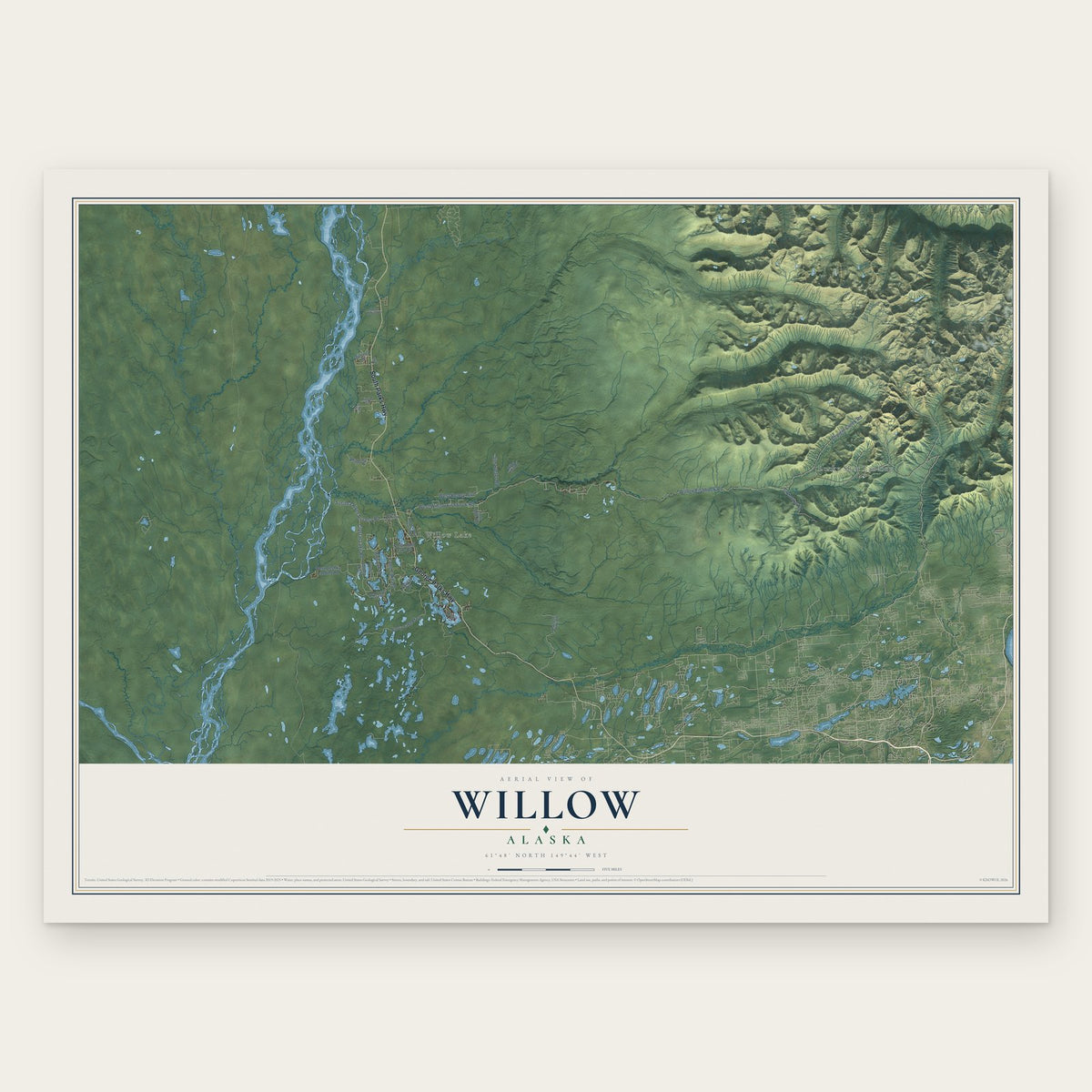 Willow, Alaska map print, the full design