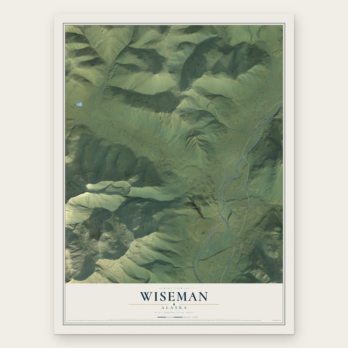 Wiseman, Alaska map print, the full design
