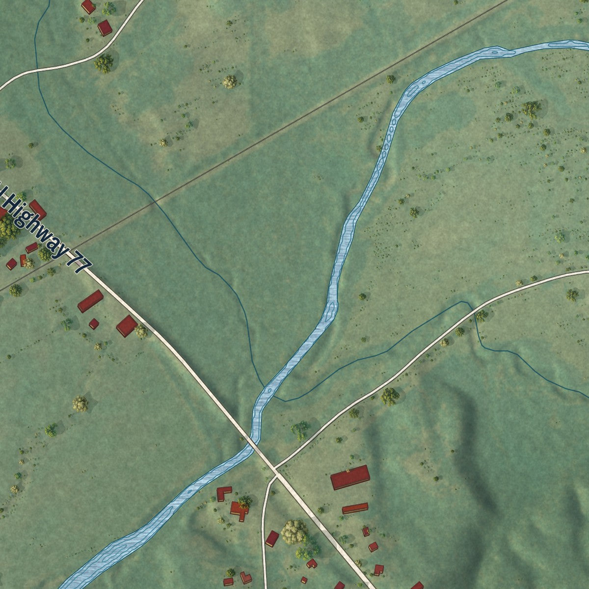 Close-up of the map of Abanda, Alabama print showing street and building detail