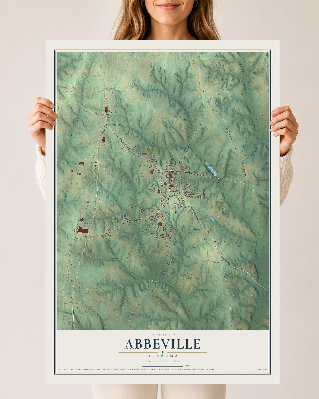 Map of Abbeville, Alabama, 24 x 36 inch unframed archival matte print