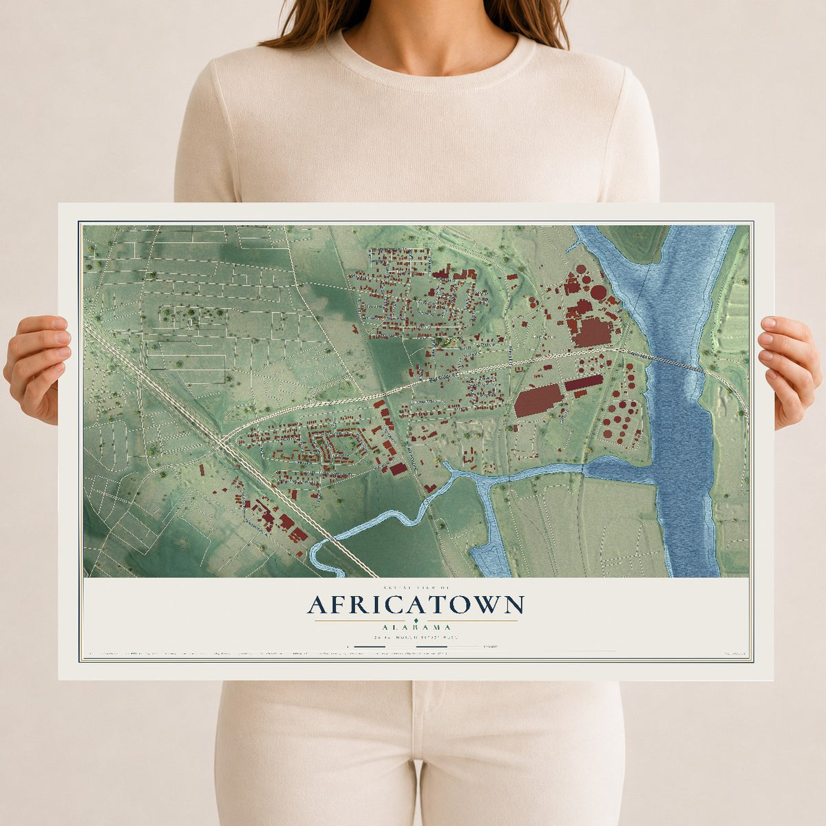 Map of Africatown, Alabama, 12 x 18 inch unframed archival matte print