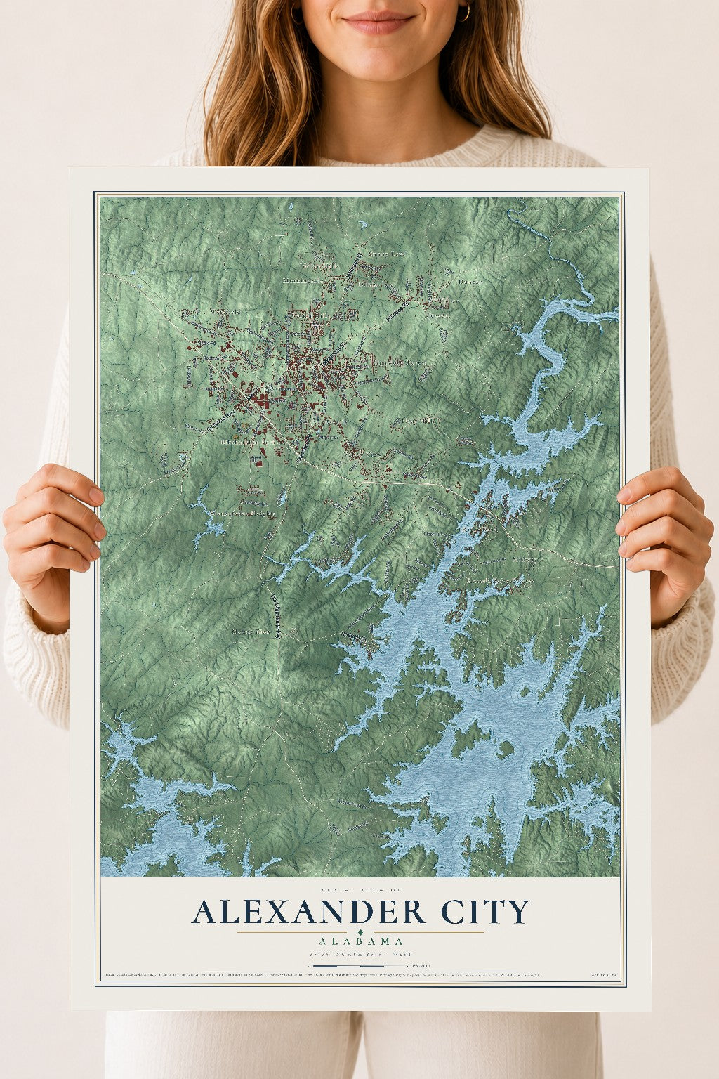Map of Alexander City, Alabama, 18 x 24 inch unframed archival matte print