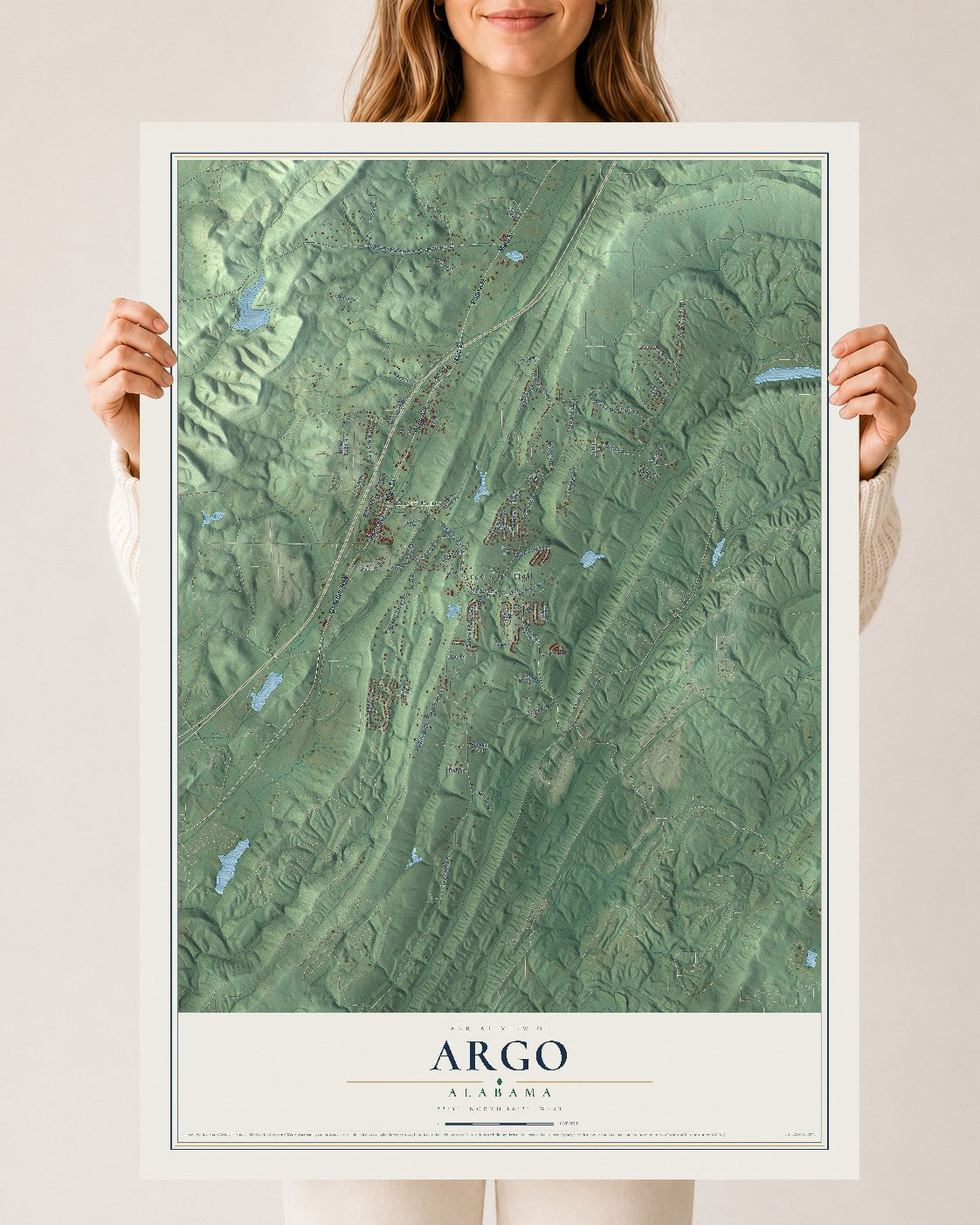 Map of Argo, Alabama, 24 x 36 inch unframed archival matte print