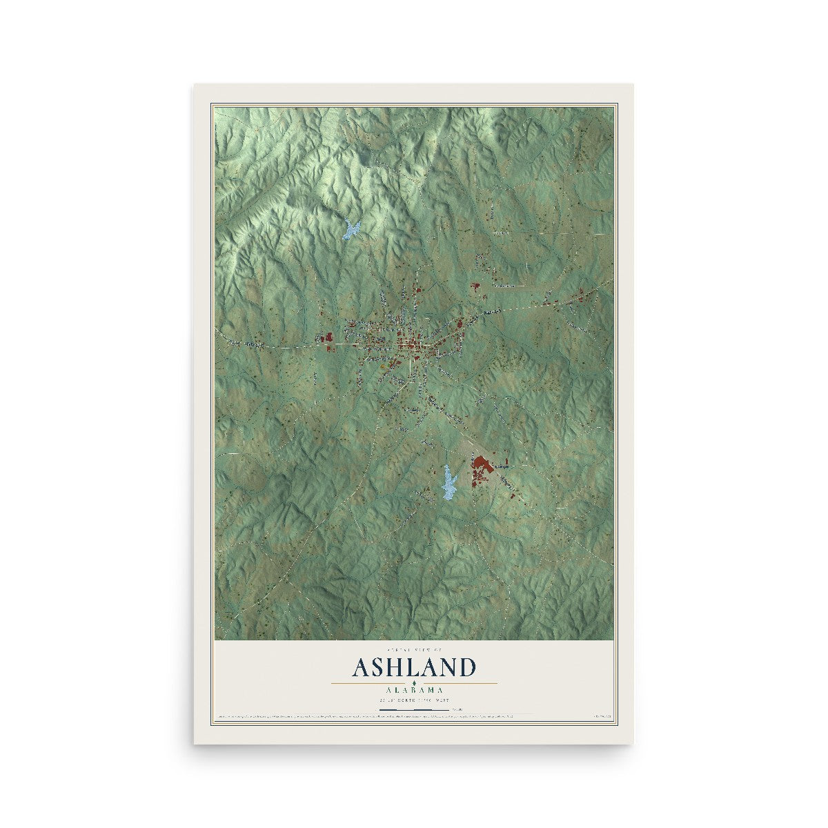 Map of Ashland, Alabama, 12 x 18 inch unframed archival matte print