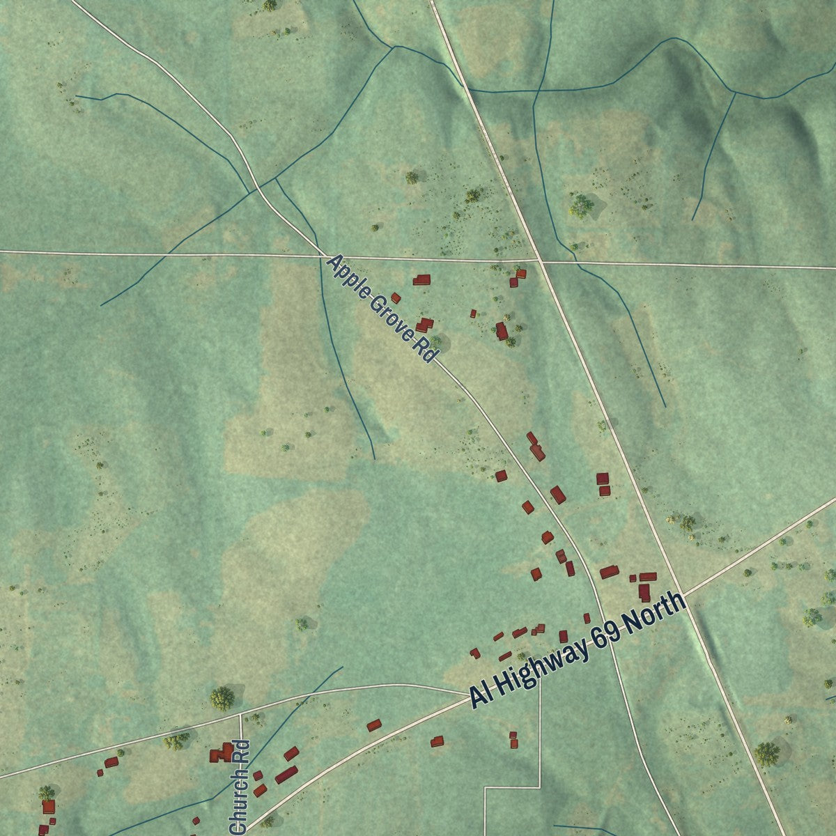 Second close-up of the map of Baileyton, Alabama print showing more streets and buildings