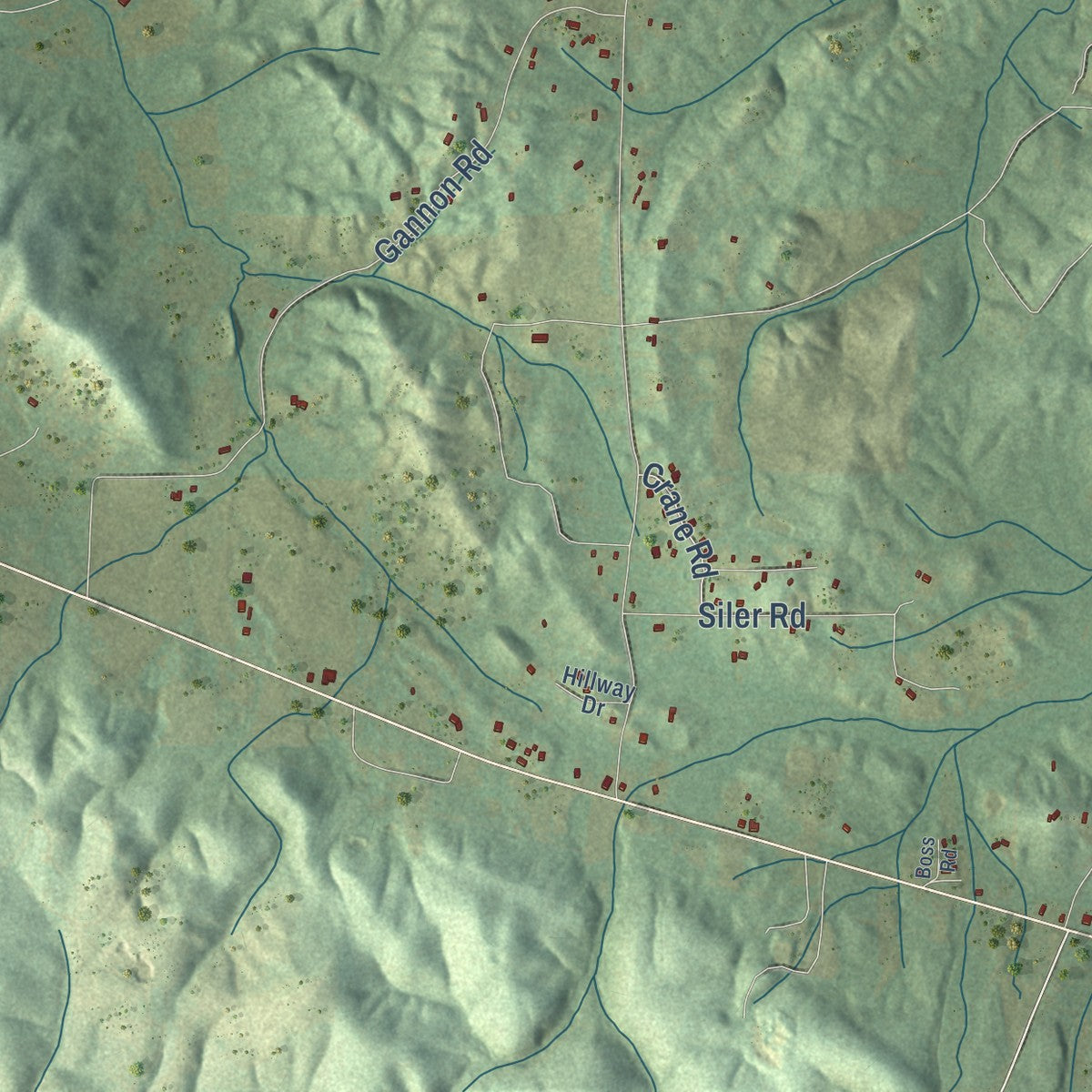 Close-up of the map of Ballplay, Alabama print showing street and building detail