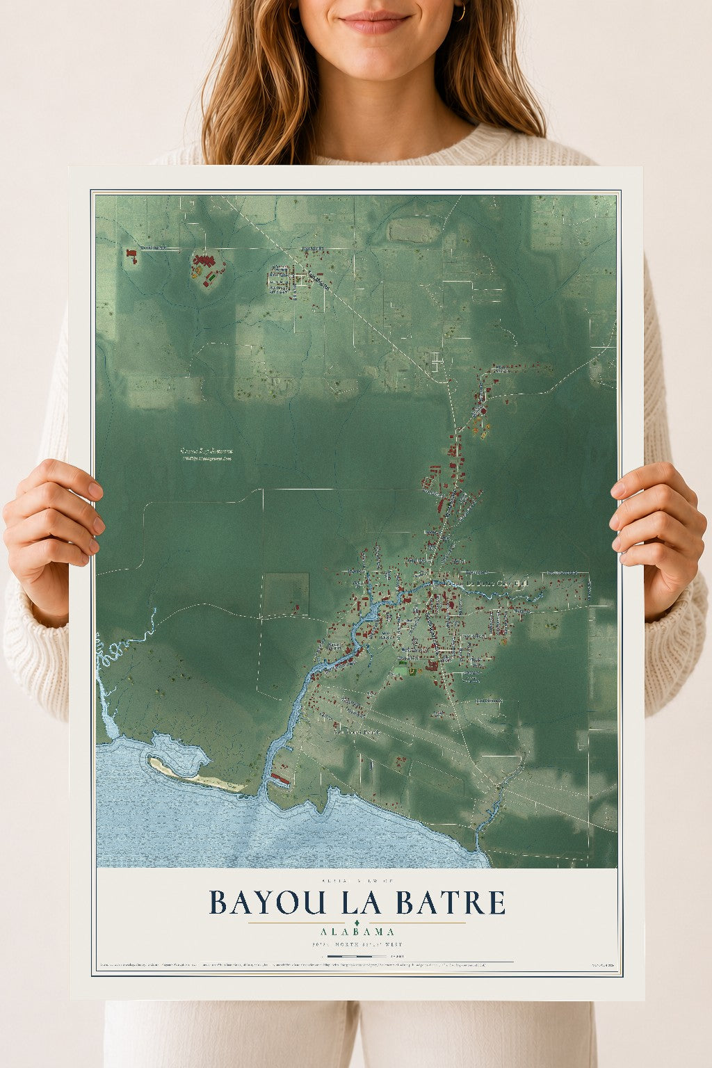 Map of Bayou La Batre, Alabama, 18 x 24 inch unframed archival matte print